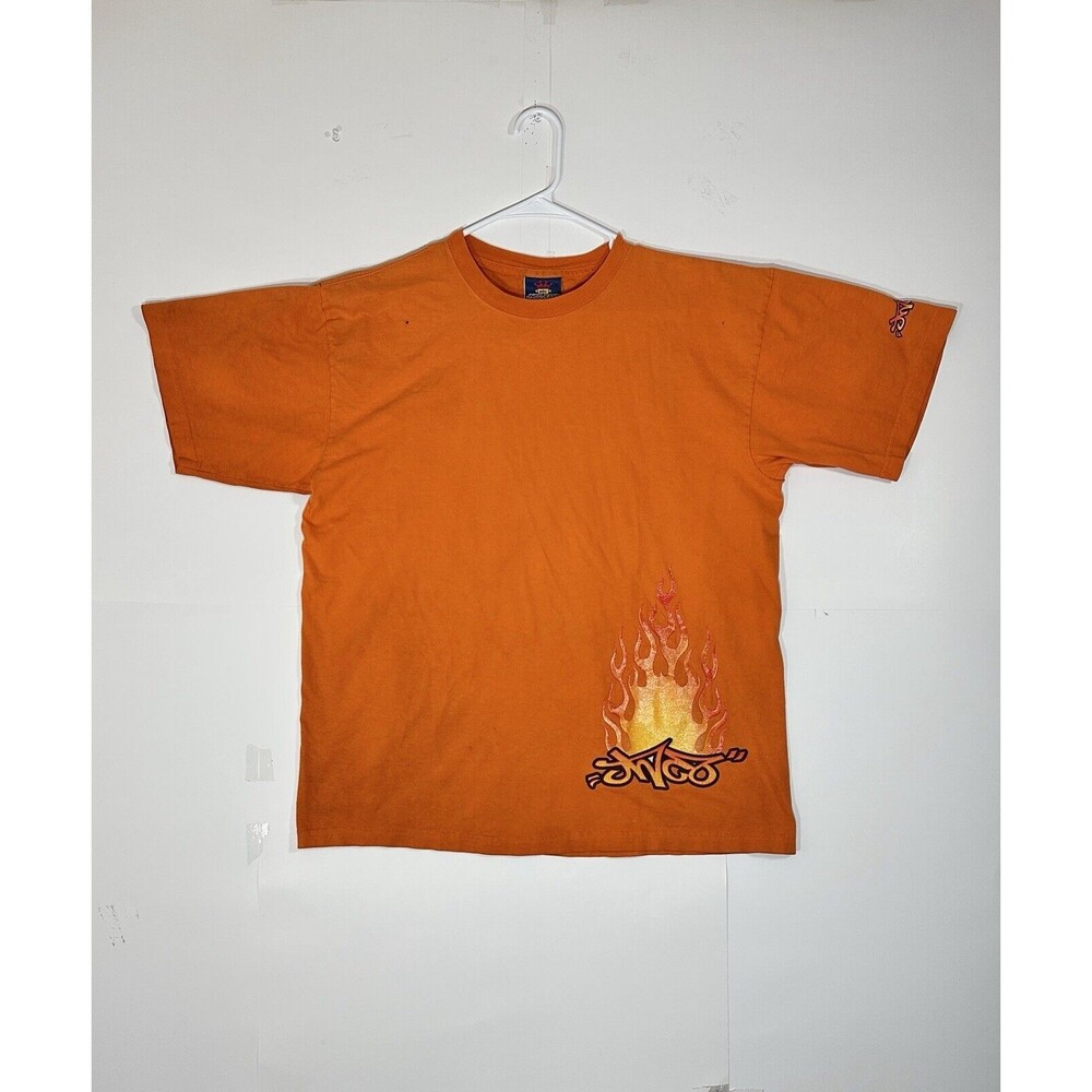 Vintage JNCO Jeans Flames Fire Graphic T-Shirt USA Orange Size XL 1990s Y2K RARE